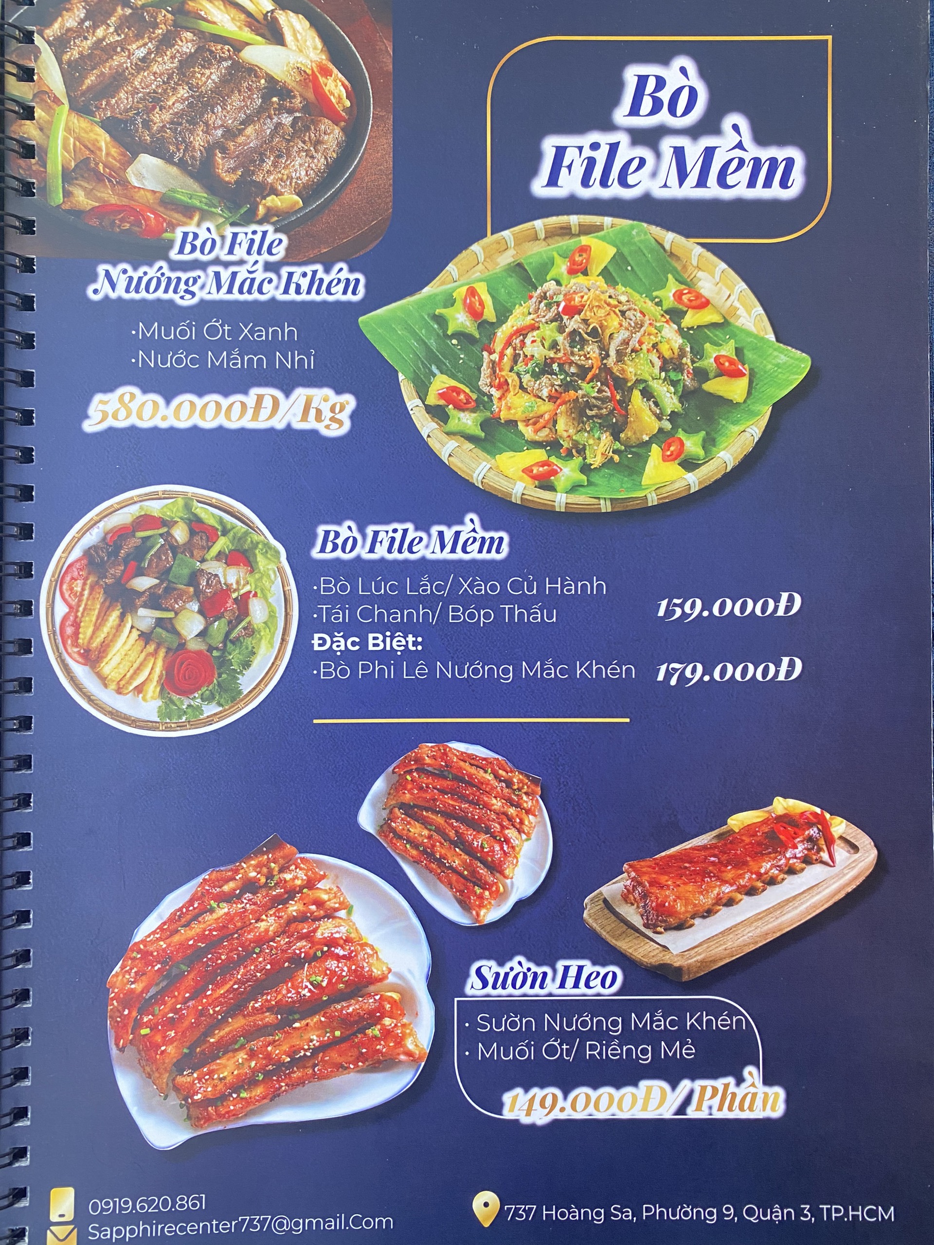 Một vài hình ảnh menu tại Sapphire Center Quận 3 